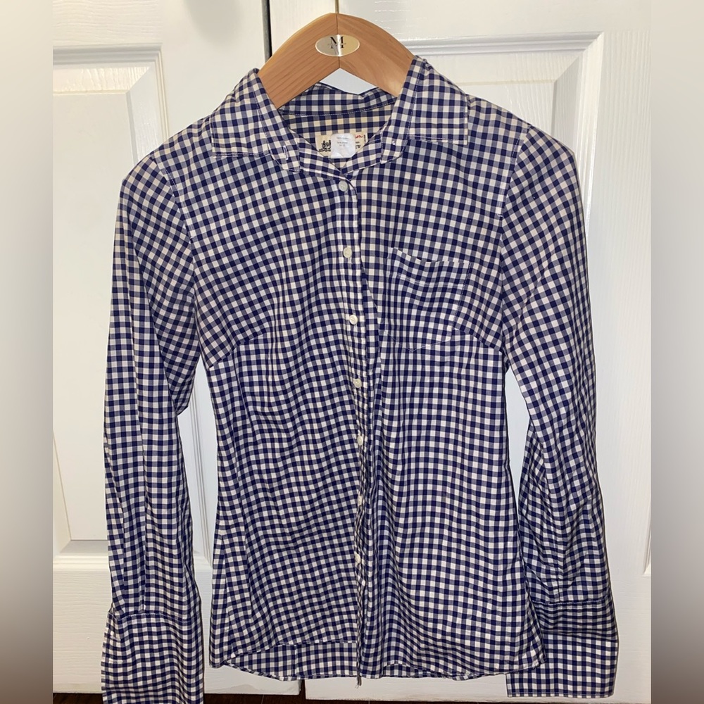 J. Crew Navy & White Gingham Button Down